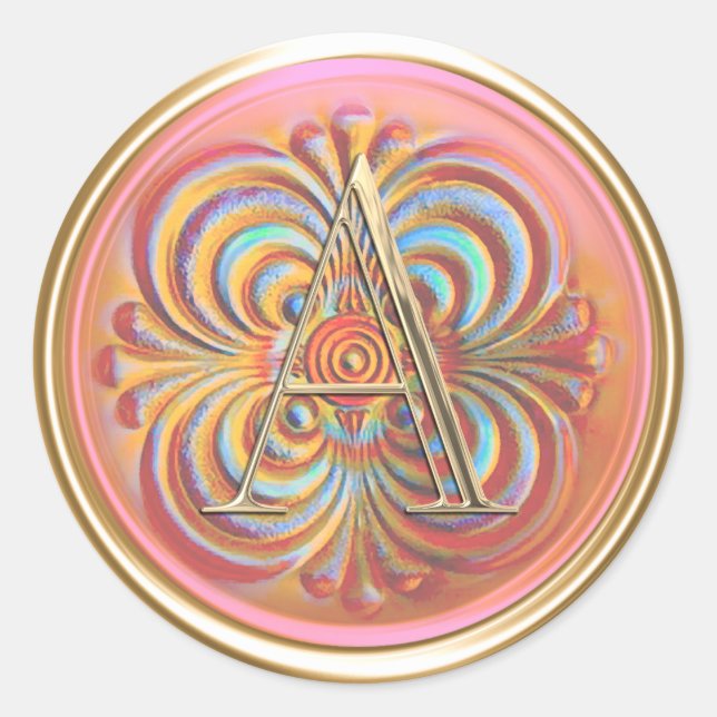 ALL INITIALS Monogram Initial Pink Orange Aqua Classic Round Sticker (Front)