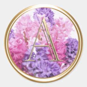 ALL INITIALS Monogram Pink Purple Hyacinth Classic Round Sticker