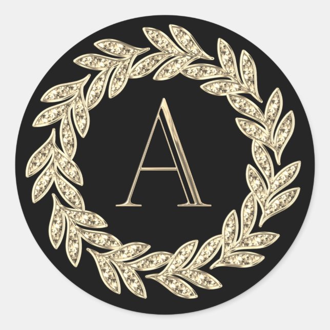 ALL INITIALS Monogram Wreath Leaves on any colour Classic Round Sticker (Front)
