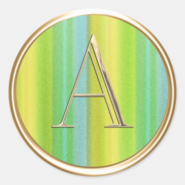 ALL INITIALS Monogram Yellow Green Blue Stripes Classic Round Sticker (Front)