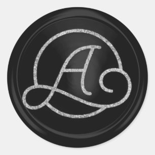 ALL INITIALS Silver Circle Monogram Black Classic Round Sticker