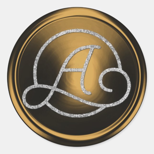 ALL INITIALS Silver Circle Monogram Bronze Classic Round Sticker (Front)