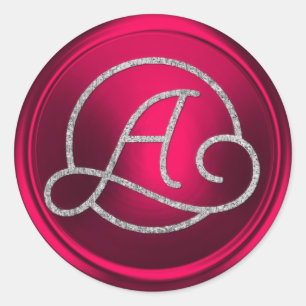 ALL INITIALS Silver Circle Monogram Magenta Classic Round Sticker