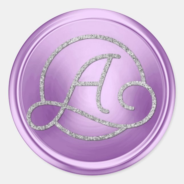 ALL INITIALS Silver Circle Monogram Orchid Purple Classic Round Sticker (Front)