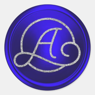 ALL INITIALS Silver Circle Monogram Royal Blue Classic Round Sticker