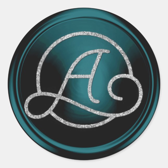 ALL INITIALS Silver Circle Monogram Teal Blue Classic Round Sticker (Front)