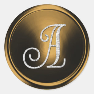 ALL INITIALS Silver Monogram 3 Bronze Classic Round Sticker