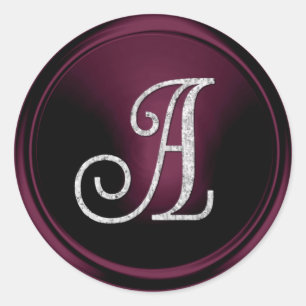 ALL INITIALS Silver Monogram 3 Dark Plum Classic Round Sticker