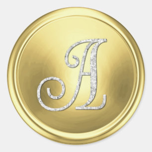 ALL INITIALS Silver Monogram 3 Gold Classic Round Sticker