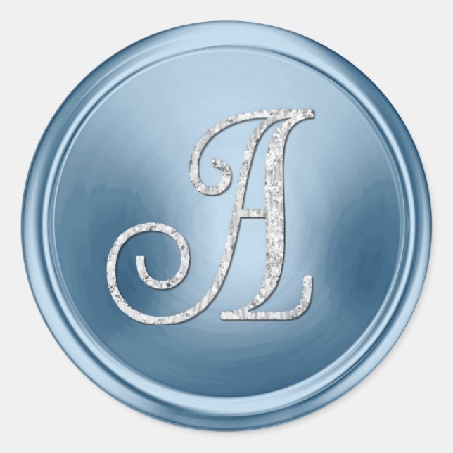 ALL INITIALS Silver Monogram 3 Light Blue Classic Round Sticker (Front)