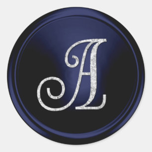 ALL INITIALS Silver Monogram 3 Navy Blue Classic Round Sticker
