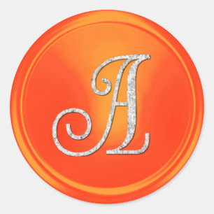 ALL INITIALS Silver Monogram 3 Orange Classic Round Sticker