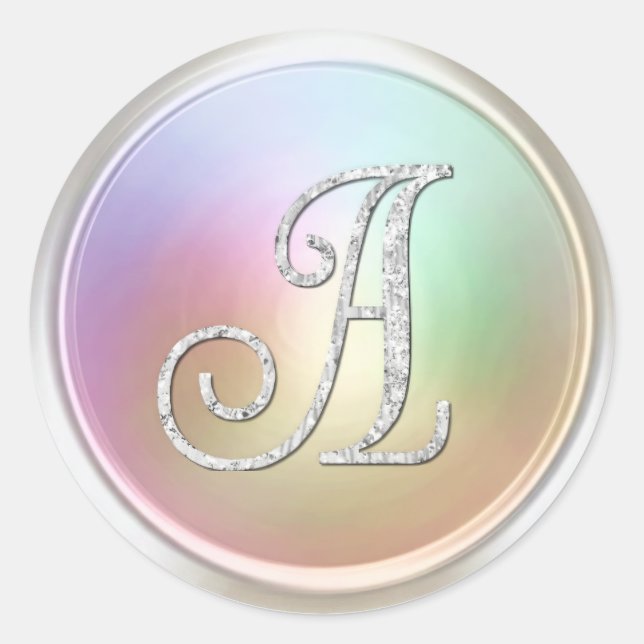ALL INITIALS Silver Monogram 3 Pearly Classic Round Sticker (Front)