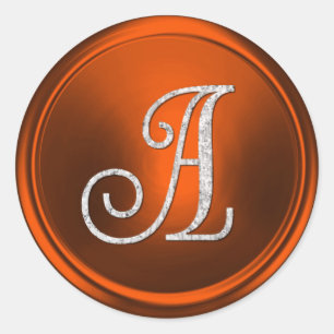 ALL INITIALS Silver Monogram 3 Pumpkin Rust Classic Round Sticker