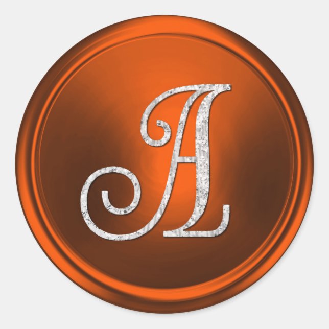 ALL INITIALS Silver Monogram 3 Pumpkin Rust Classic Round Sticker (Front)
