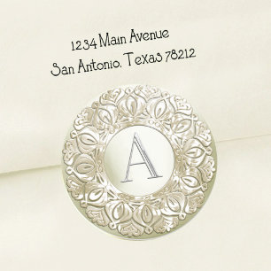 ALL INITIALS Silver Monogram Pearly Filigree Edge Classic Round Sticker