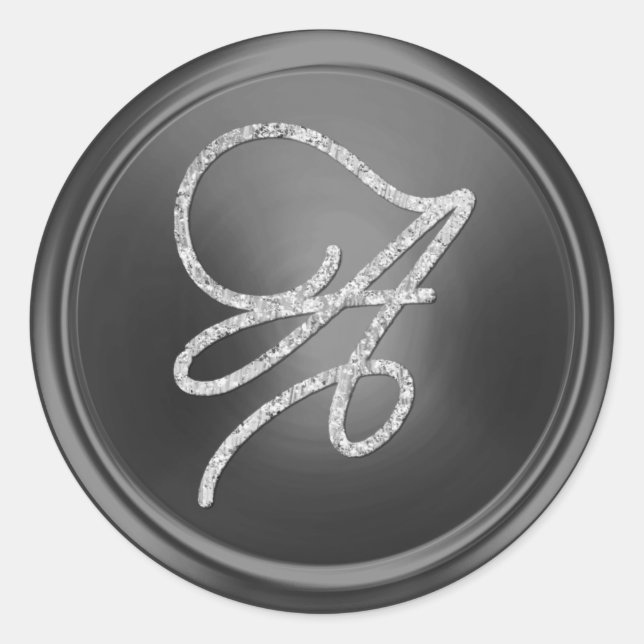 ALL INITIALS Silver Script Monogram Dark Grey Classic Round Sticker (Front)