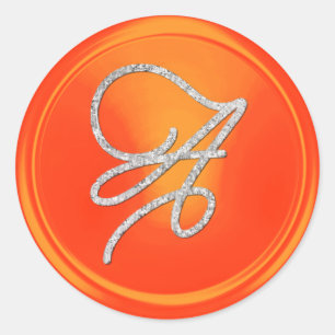 ALL INITIALS Silver Script Monogram Orange Classic Round Sticker