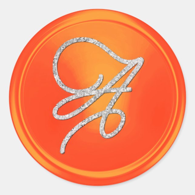 ALL INITIALS Silver Script Monogram Orange Classic Round Sticker (Front)