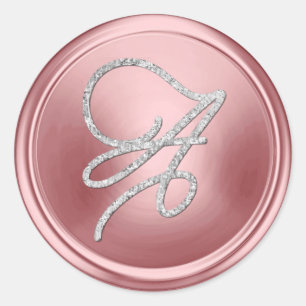 ALL INITIALS Silver Script Monogram Pink Classic Round Sticker