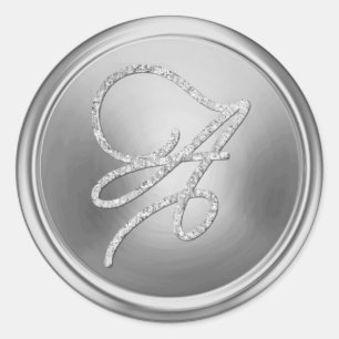 ALL INITIALS Silver Script Monogram Silver Classic Round Sticker