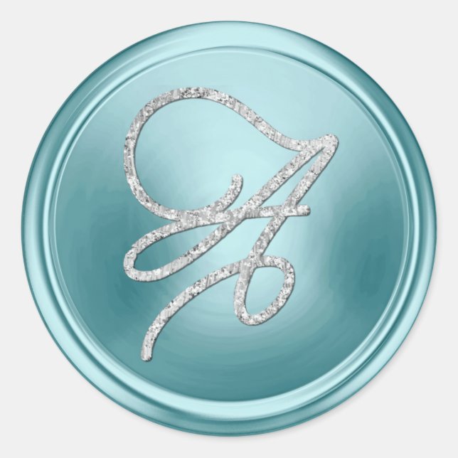 ALL INITIALS Silver Script Monogram Soft Blue Classic Round Sticker (Front)