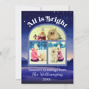 All is Bright 3 Photo Watercolor Christmas Family Holiday Card
