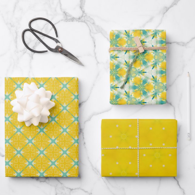 All Is Bright Collection Zesty Yellow Citrus Burst Wrapping Paper Sheet (Front)