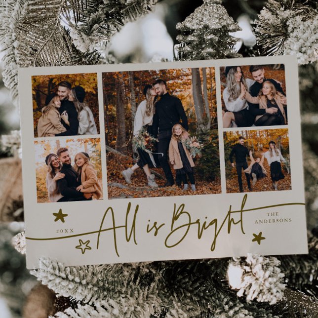 All Is Bright Cream Multi Photo Holiday Card (Creator Uploaded)