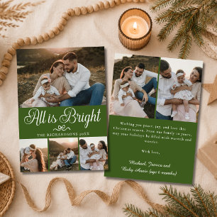 All Is Bright Forest Green Multi Photo Christmas Holiday Card