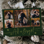 All Is Bright Green Multi Photo Holiday Card<br><div class="desc">Minimal and modern holiday photo template card featuring 5 photos on the front with a hand written script text that says "all is bright" with stars. You can also add another picture and message on the back. The colour is green.</div>