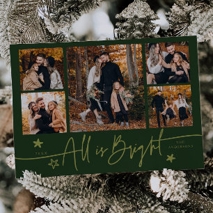 All Is Bright Green Multi Photo Holiday Card