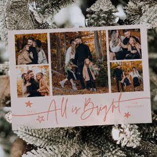 All Is Bright Peach Multi Photo Holiday Card