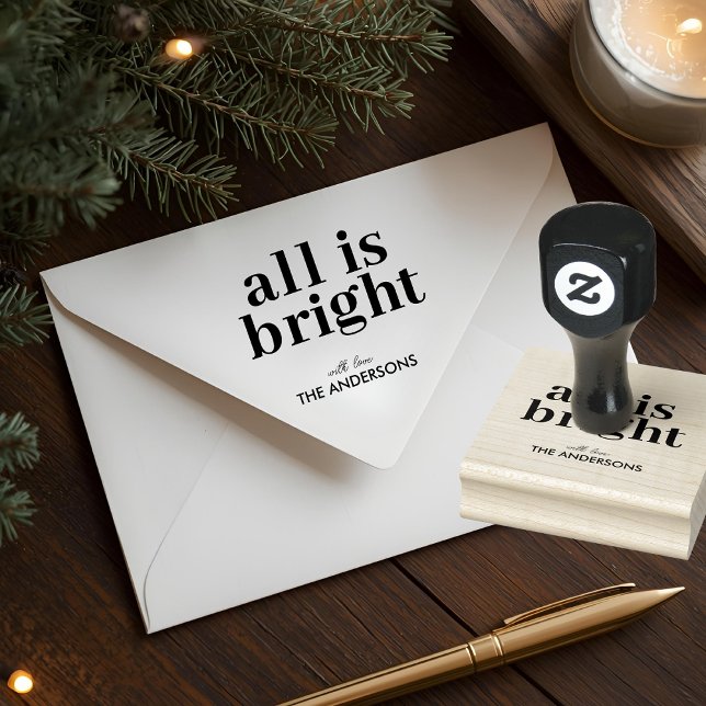 All Is Bright Personalized Christmas Rubber Stamp (Creator Uploaded)