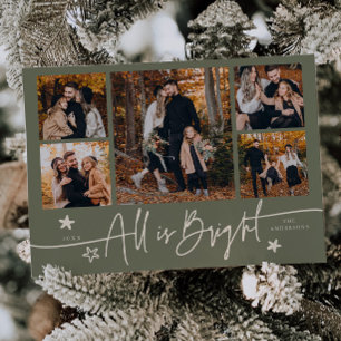 All Is Bright Sage Green Multi Photo Holiday Card