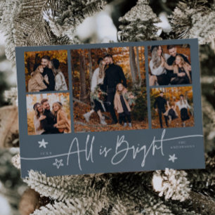 All Is Bright Slate Blue Multi Photo Holiday Card