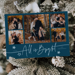 All Is Bright Teal Multi Photo Holiday Card