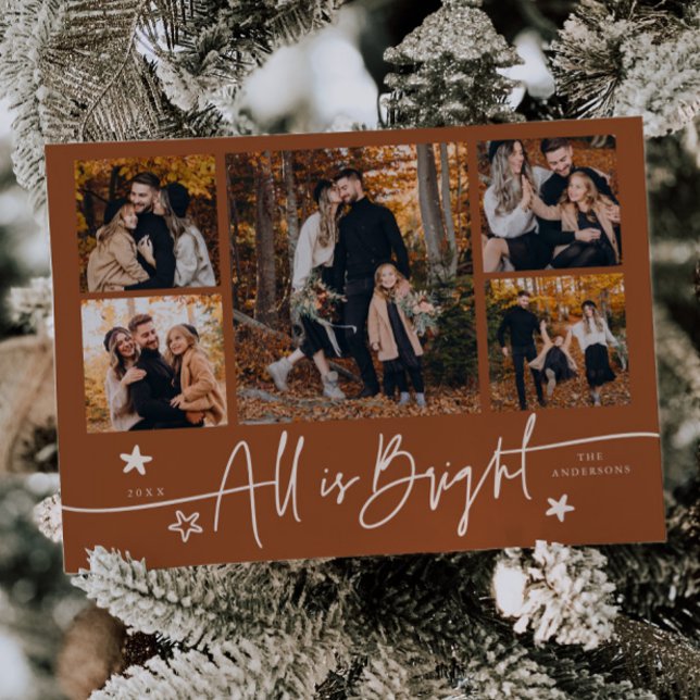 All Is Bright Terracotta Multi Photo Holiday Card (Creator Uploaded)