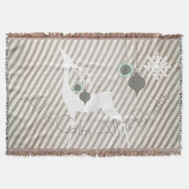 All is Calm All is Bright Deer Holiday Throw Blanket (Front)