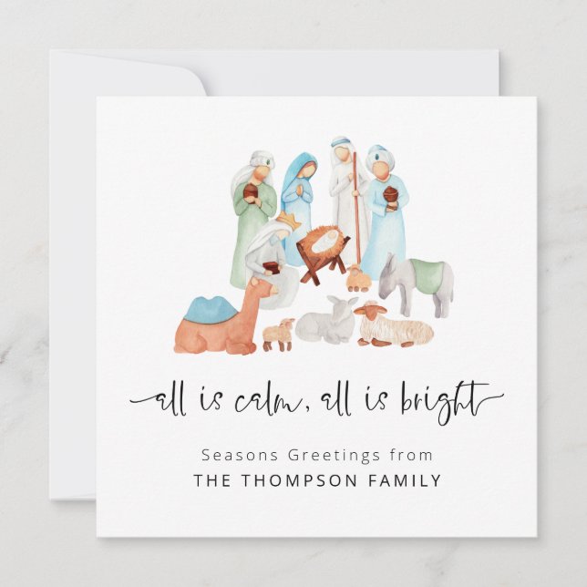 All is Calm All is Bright Nativity Christmas Card (Front)
