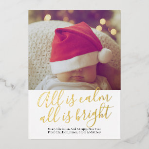 All Is Calm All Is Bright Personalized Christmas  Foil Holiday Card