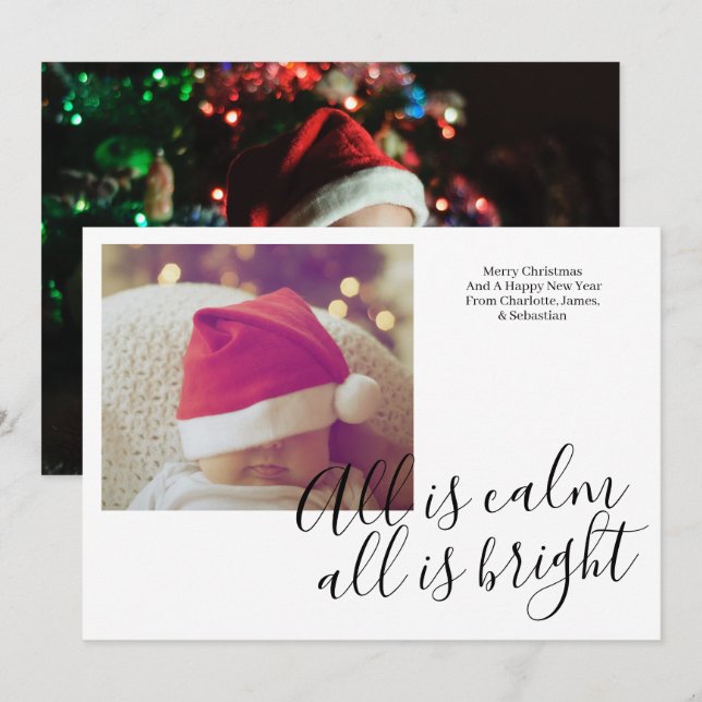 All Is Calm All Is Bright Personalized Christmas Holiday Card (Front/Back)