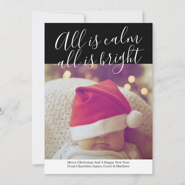 All Is Calm All Is Bright Personalized Christmas Holiday Card (Front)