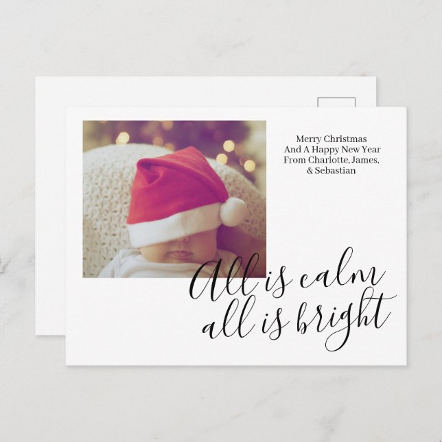 All Is Calm All Is Bright Personalized Christmas  Holiday Postcard (Front/Back)