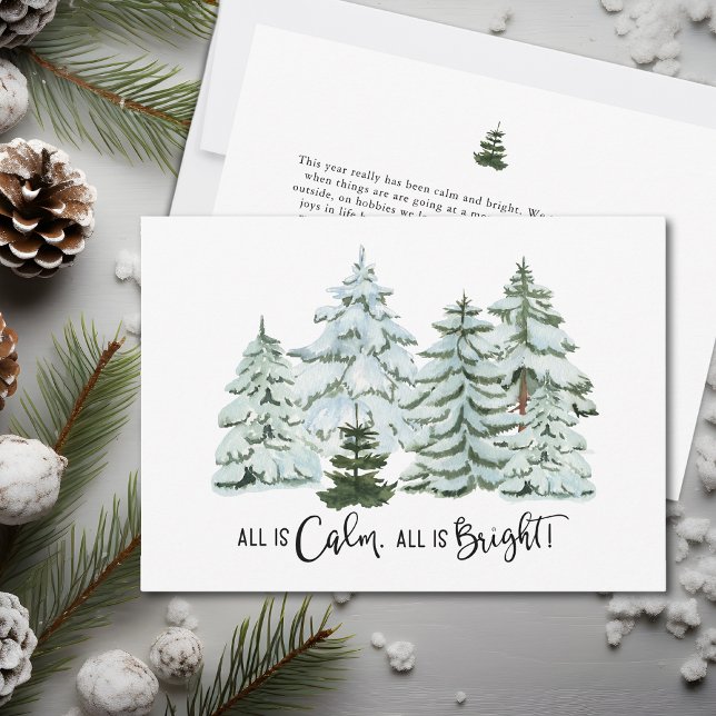 All is Calm All is Bright Pine Trees Holiday Card (Creator Uploaded)