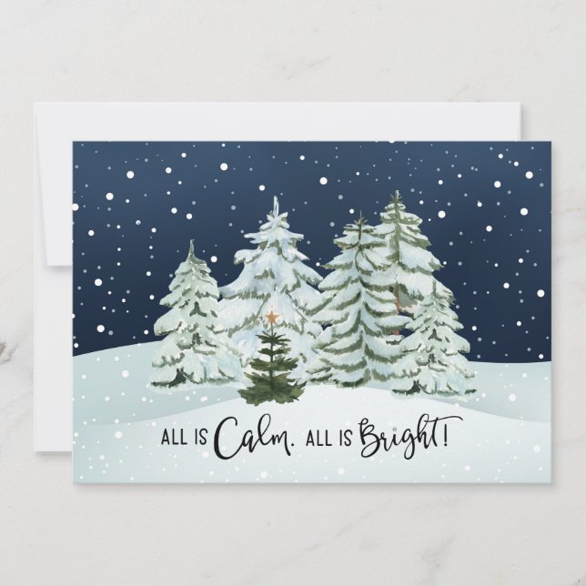 All is Calm All is Bright Pine Trees Holiday Card (Front)