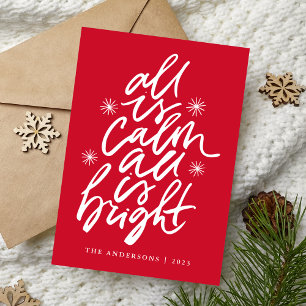 All Is Calm All Is Bright Red Non-Photo Holiday Card