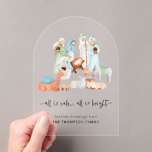 All is Calm Nativity Scene Christmas Acrylic Card Invitations