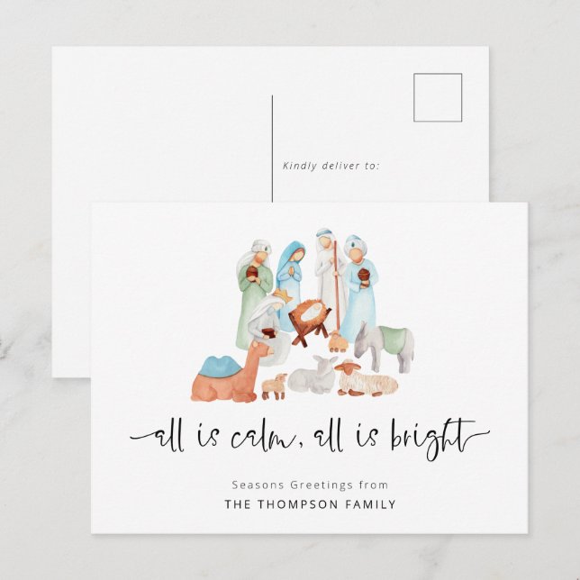 All Is Calm Nativity Seasons Greetings Christmas Holiday Postcard (Front/Back)
