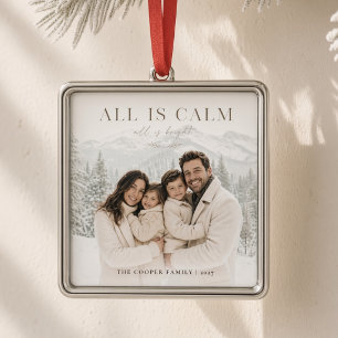 All Is Calm Personalized Family Photo Christmas Metal Ornament